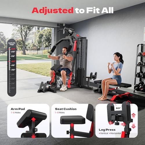 148 LB Weight Stack Home Gym Machine for Full Body Workout - Black Red