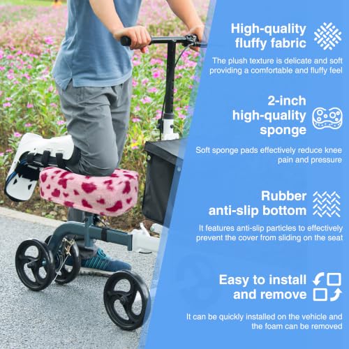 Pink Heart Knee Scooter Cushion Pad with Memory Foam - Soft Plush Comfort