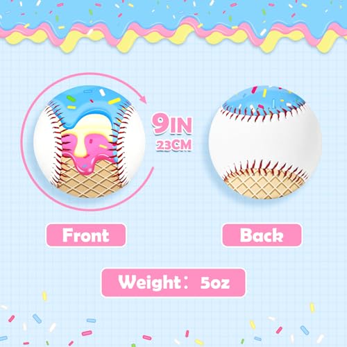 9-Inch Youth Practice Baseball - Ice Cream Drip Design - Blue Yellow Drip