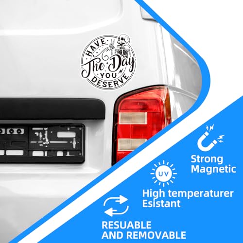 Funny Skeleton Magnetic Car Decal - Motivational Black & White
