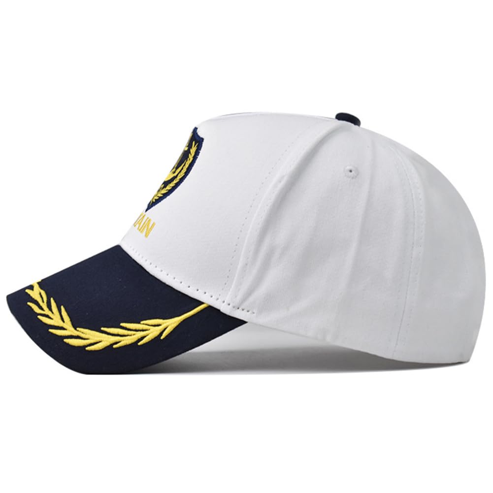 2Pcs Anchor Embroidered Captain Hat Skipper Boating Baseball Caps Adjustable Nautical Yacht Navy Marine Sailor Trucker Hat for Women Men - White & Navy