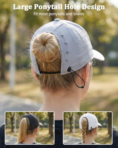 GADIEMKENSD Women's Ponytail Running Hat - Foldable Breathable Baseball Cap, Large Hole, White, 6 3/4-7 1/4
