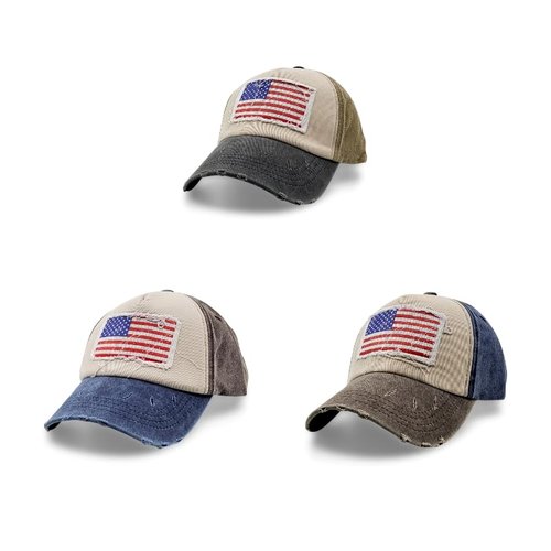 epicW Low Profile Hats for Men - USA Basball Hat, American Flag Cap, Distressed Vintage Style Retro Trucker Hat Brown/Blue