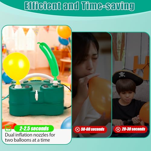 PCFING Portable Electric Balloon Pump 3-in-1 Green Dual Nozzle