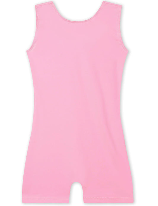Nokecina Gymnastics Leotards for Girls Size 7-8 Years Old One-Piece Solid Pink Unitards with Shorts