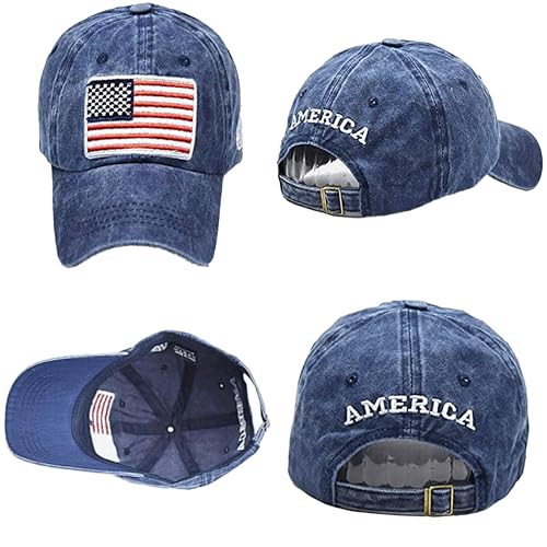 American Flag Embroidery Baseball Cap - Adjustable Navy Medium