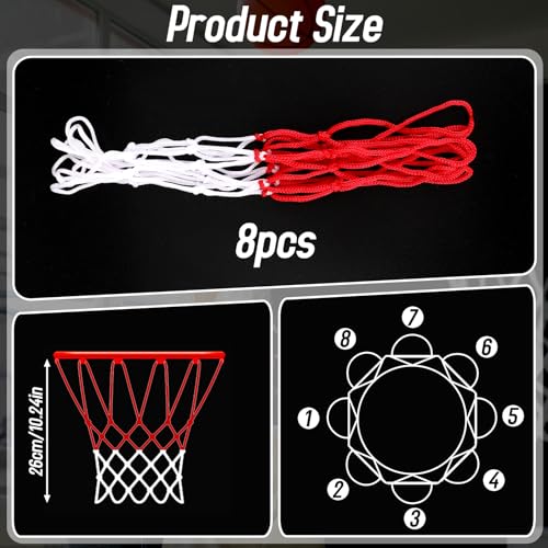 Mini Basketball Nets Replacement - 8 Pcs for 8-10.25" Rims - White Red