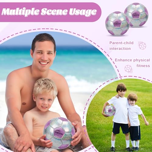 OKWUYiK Glitter Purple-Silver Soccer Ball Size 4 with Pump, ages 6-8