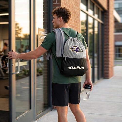 Baltimore Ravens Drawstring Bag with Zippered Pocket - Gym Sackpack