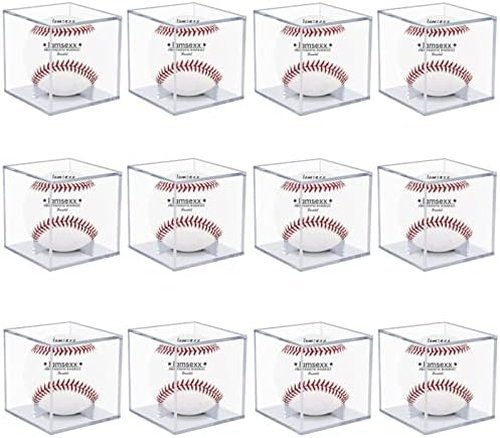 Clear Display Case - 12 Pack UV Protected Acrylic Boxes for Baseball Memorabilia & Autograph Balls