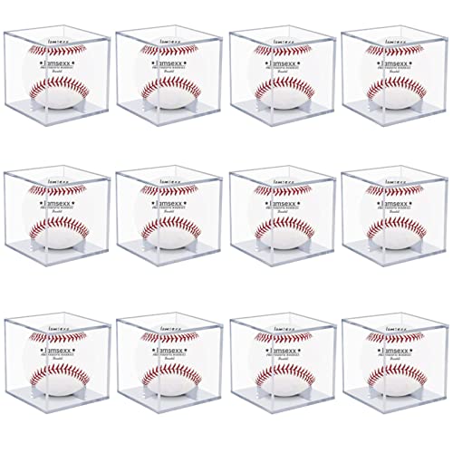 Baseball Display Case - 12 Pack Clear Acrylic Cube Holders