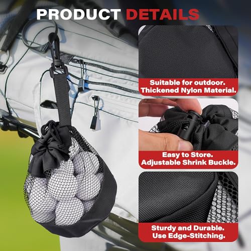 Black 3-Piece Golf Ball Bags with Drawstring - Nylon Mesh Storage for Outdoor Golf