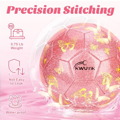 OKWUYiK Pink Glitter Butterfly Soccer Ball Size 4 - Kids Soccer Toy, Indoor/Outdoor