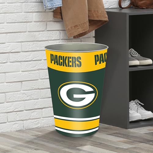 Green Bay Packers Wastebasket - 15" Tin Trash Bin with Logos