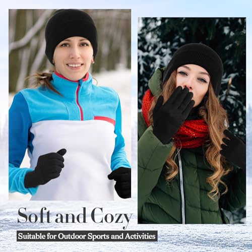 Winter Beanie Hat and Gloves Set - Black