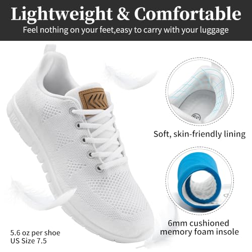 FUDYNMALC Womens Tennis Shoes - Lightweight Comfortable White 8.5