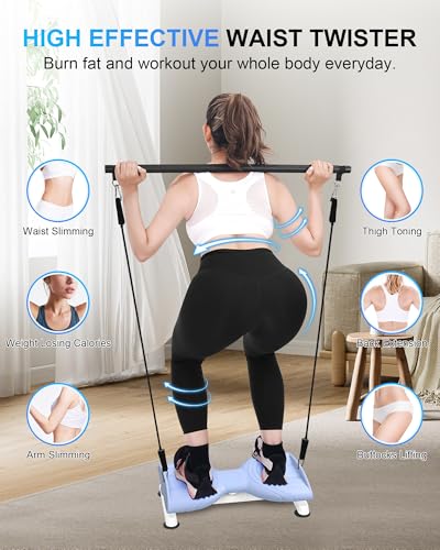 Waist Twist Machine with Pilates Bar & Resistance Bands - Purple