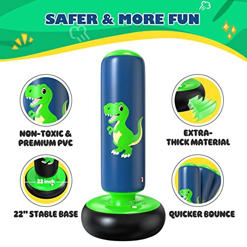 Inflatable Punching Bag - 48 Inch Dinosaur Green Toy for Kids 3-6