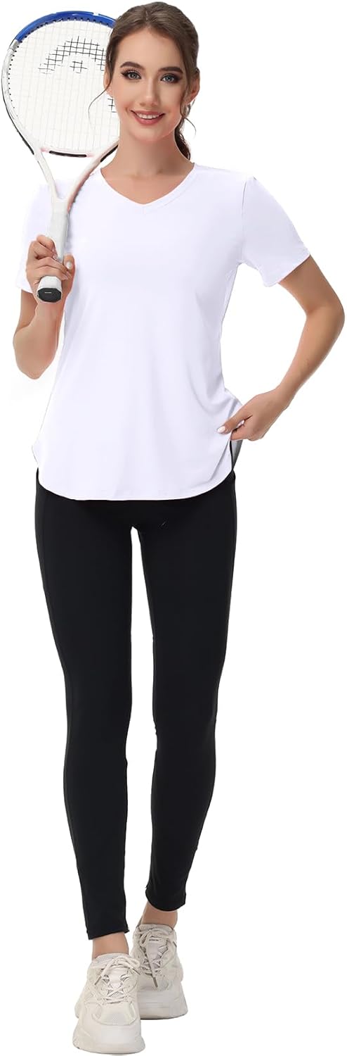 Skiennix Women's Short Sleeve Workout Tops - Moisture-Wicking V-Neck Athletic Tee for Yoga & Gym