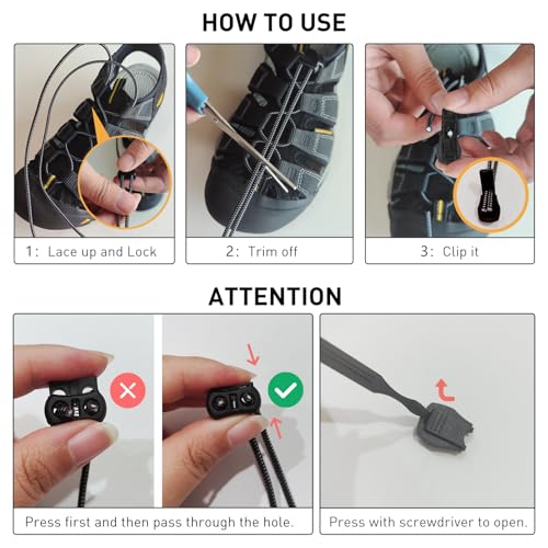 Elastic No Tie Shoe Laces - Replacement for Keen Sandal - Black