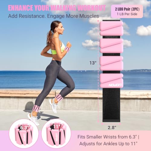 UOPON Pink 2 lb Wrist & Ankle Weights Set, Adjustable Silicone Core 1 lb each