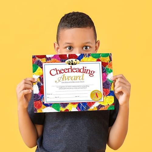 Cheerleading Award Certificates - Customizable 30 Pack with Pom-Pom Design