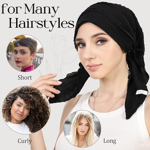 Slip-On Pre-Tied Beanie Cap for Women - Black