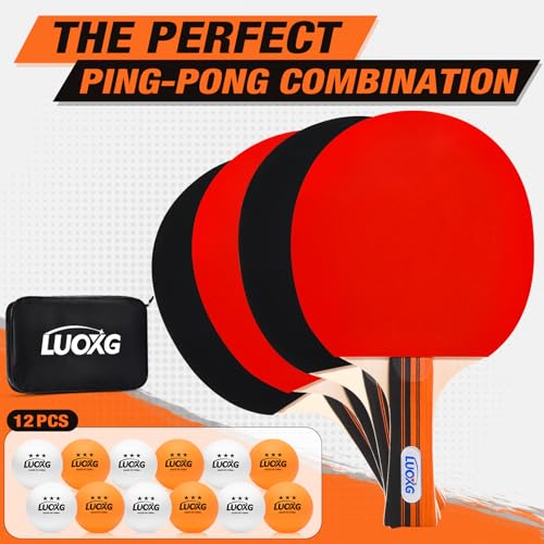 Ping Pong Paddles Set of 4 with Balls & Portable Case