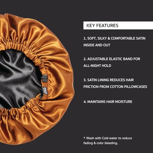 Reversible Satin Adjustable Bonnet - XL Black & Brown