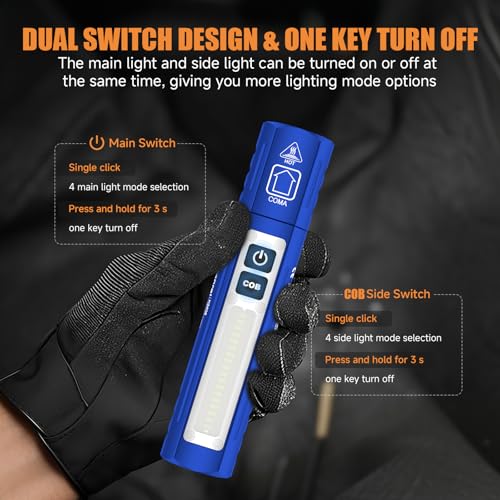 Rechargeable Tactical Flashlights High Lumens - Super Bright Small Powerful LED Magnetic USB C Flashlight, 8 Modes, Dual Button Waterproof Pocket Flash Light for Emergency, Car (2, Blue)