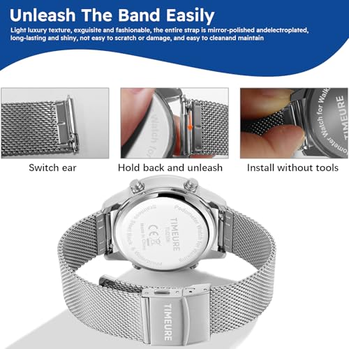 Men's Pedometer Watch with Stainless Steel Bracelet - Black