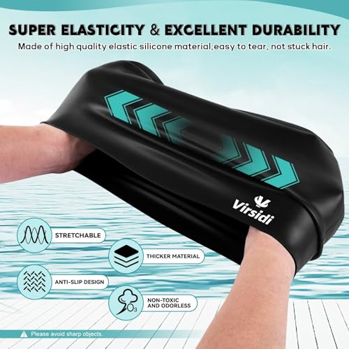 Silicone Swim Cap for Women Men Adults Black & Rose - Waterproof Hair Protection with Earplugs & Nose Clip