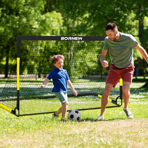 Kids Soccer Goal Set - 2 Portable 6' x 4' Nets, Ball & Gear - Black Yellow