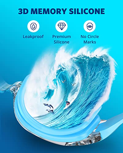 Leak-Proof Swim Goggles for Adults and Youth - Sky Blue/Clear