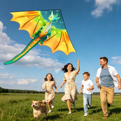 Xida Dragon S Kite for Kids 4-12 Easy Fly 55x61.8in Large Beach Kite