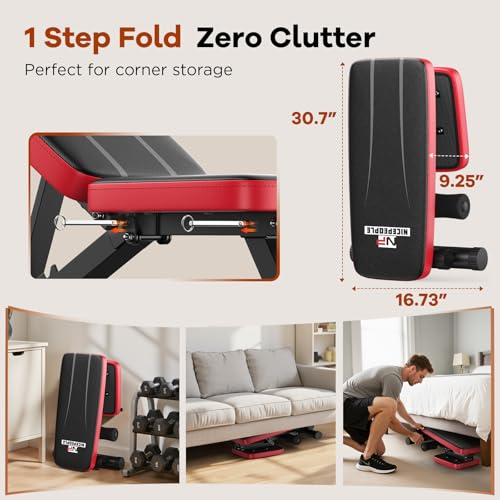 Adjustable Weight Bench for Home Gym - 660lbs Capacity, 8 Backrest Angles, Compact & Foldable Design