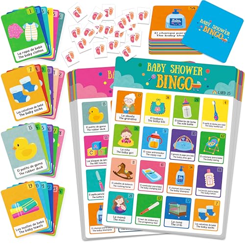 Bilingual Baby Shower Bingo Game - 25 Cards for 25 Players