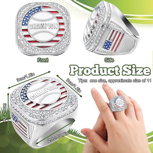 Championship Trophy Rings Set - 12 Silver Baseball Rings with Display Case
