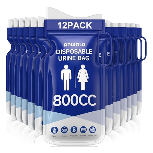 ANWOLA 12 Pack Blue Disposable Urine Bags with Handle 800ml Travel Urinal for Men Women Kids