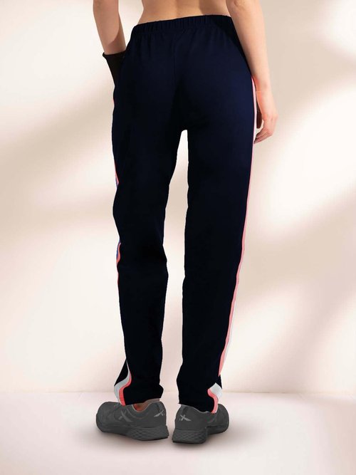 Lyra Cotton Track Pants Women's Joggers| Elastic Waistband | Straight Leg Lounge Pants | Perfect Sports Wear | Pack of 2 Size - XL, Color - Black & Navy Blue