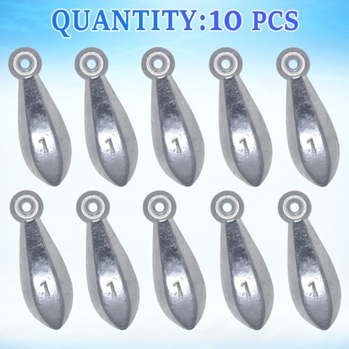 1oz Fishing Bullet Sinkers - 10pcs Durable Fishing Weights