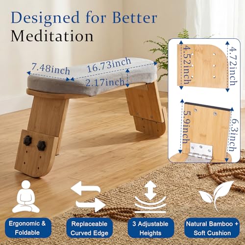 Adjustable Bamboo Meditation Bench with Cushion & Carry Bag