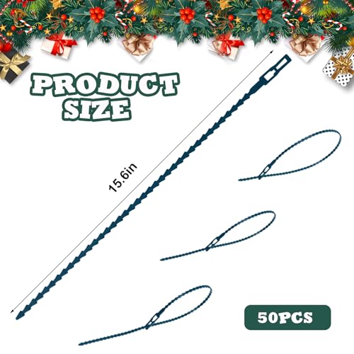 50pcs Christmas Garland Ties Green Banister Twist Ties Flexible Self Locking Nylon Strap 15.7Inch Adjustable Garland Hanger Decorative Holiday Wreath Hanger for Christmas Lights Wreath Making Stairway