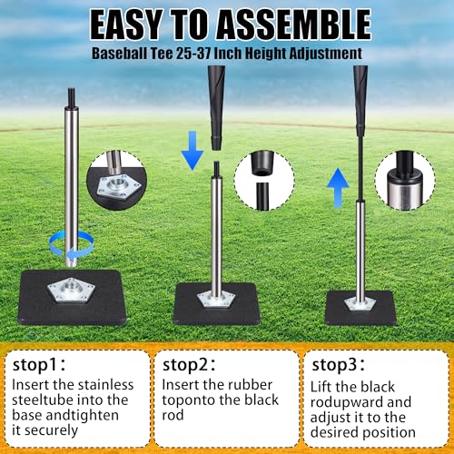 BFWIHM 37.02-Inch Adjustable Baseball/Softball Batting Tee – Height 25-37 in, Black