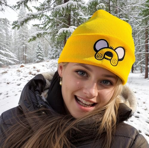 Yellow Knit Beanie Hat for Men and Women - Embroidered