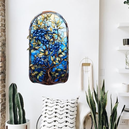Fake Window Wall Decals Removable Vinyl Blueberry Tree Stickers for Kitchen Dining Room Living Room Vintage Decor Peel and Stick Wall Art