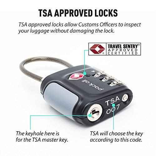pack all TSA Approved Cable Luggage Locks, 3 Digit Combination Padlocks, Travel Lock for Suitcases & Bag, Alloy Body, Travel Accessories (4 Pack)