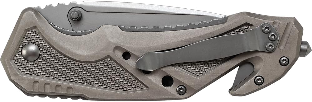 Smith & Wesson M&P Folding Knife - 8.9in High Carbon Stainless Steel with 3.8in Tanto Blade | Grey Aluminum Handle for Outdoor & Tactical Use