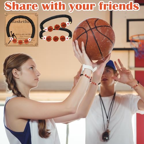 Basketball Bracelets Gift Set - 20 Bead Bracelets with Inspirational Cards - Black