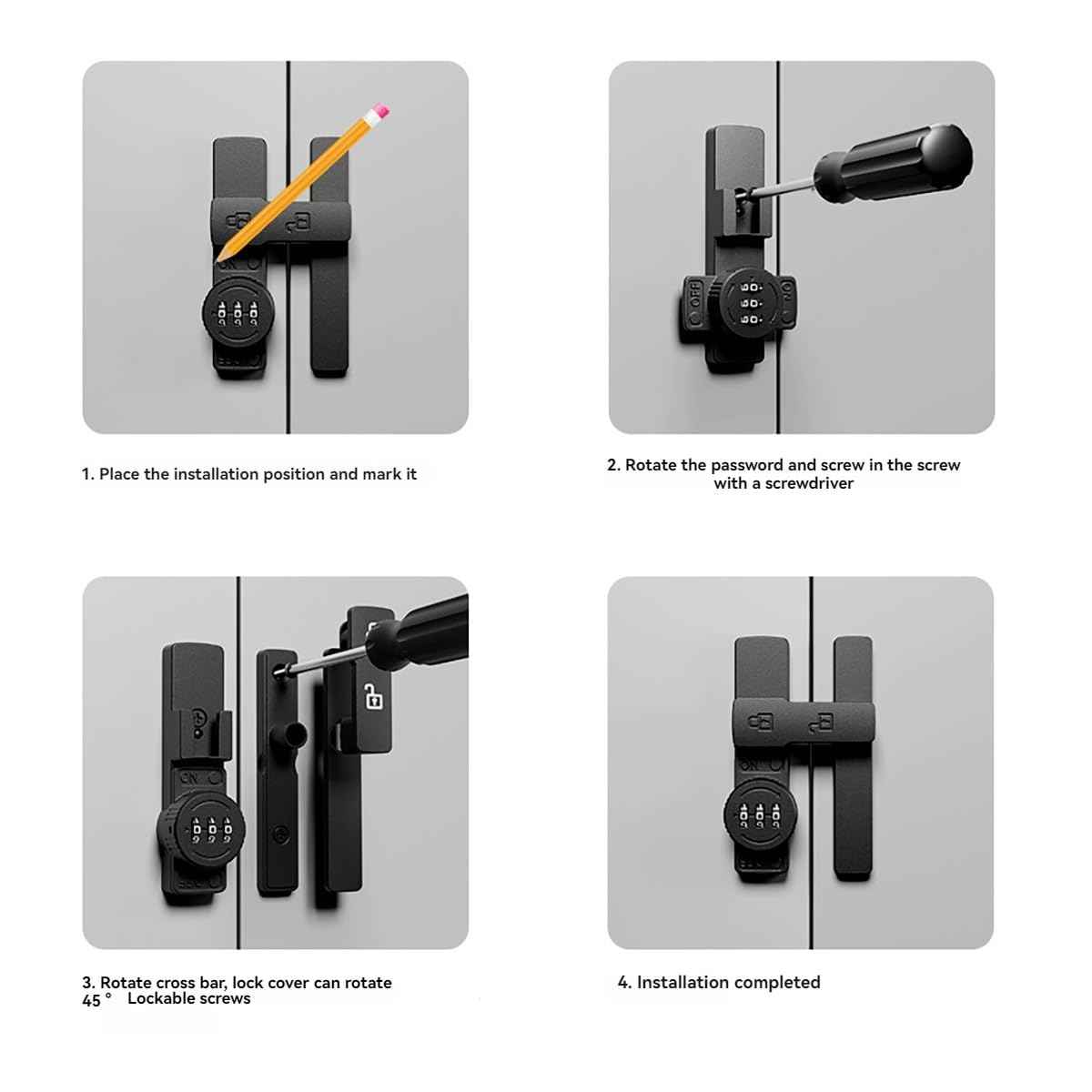 VIDYSUFYR Password Sliding Door Lock, 90 Degree Flip Combination Cabinet Locks, Barn Door Lock Latch for Small Doors, Storage Room, Garage, Bedroom，Black